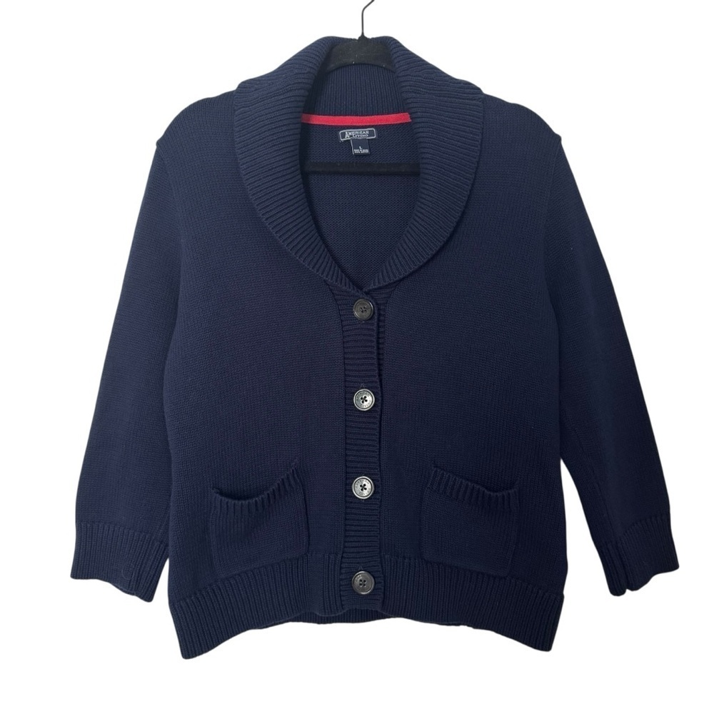 American Living Navy Blue 100 % Cotton Button Up Medium Cardigan Sweater
